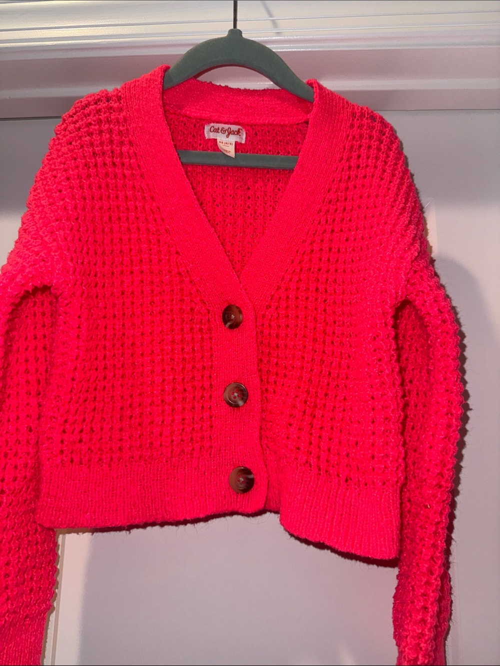 Cat & Jack Hot Pink Chunky Button Crochet Cardigan